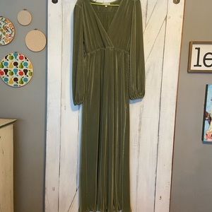 Olive green ribbed long sleeve dress